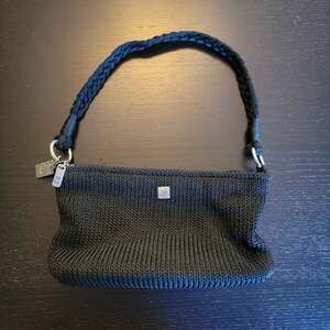 Lina Black Knit Shoulder Bag Floral Lining Braided Strap Vintage Y2K Purse
